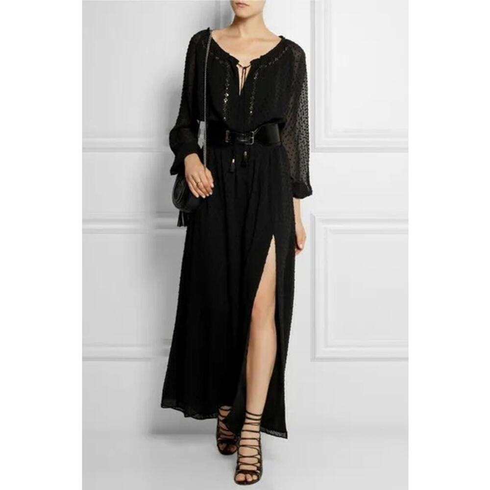 Altuzarra Target Womens size 2 Swiss Dot Sequin Chiffon Slit Maxi Dress Black